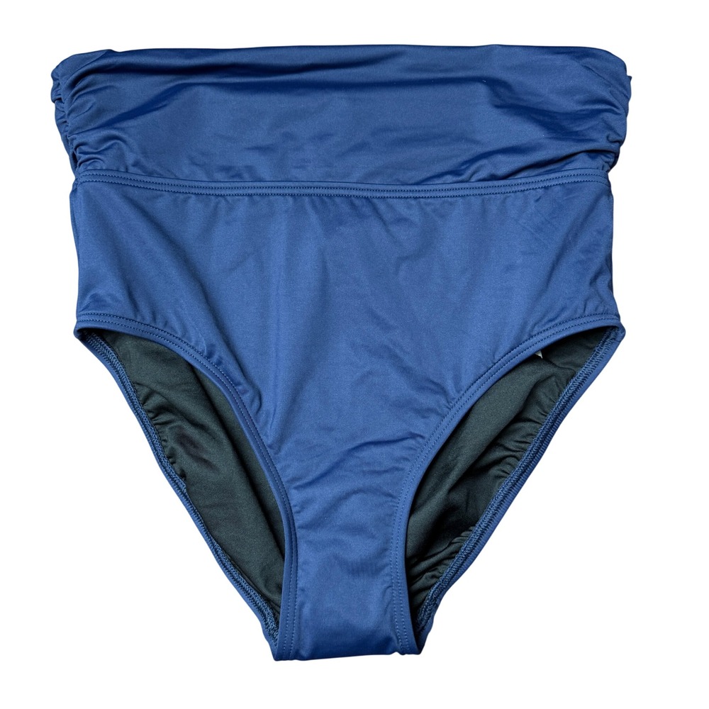 Lands' End Women's XS LONG Deep Sea Navy Fold Over Mid Waist Bikini Swim Bottoms